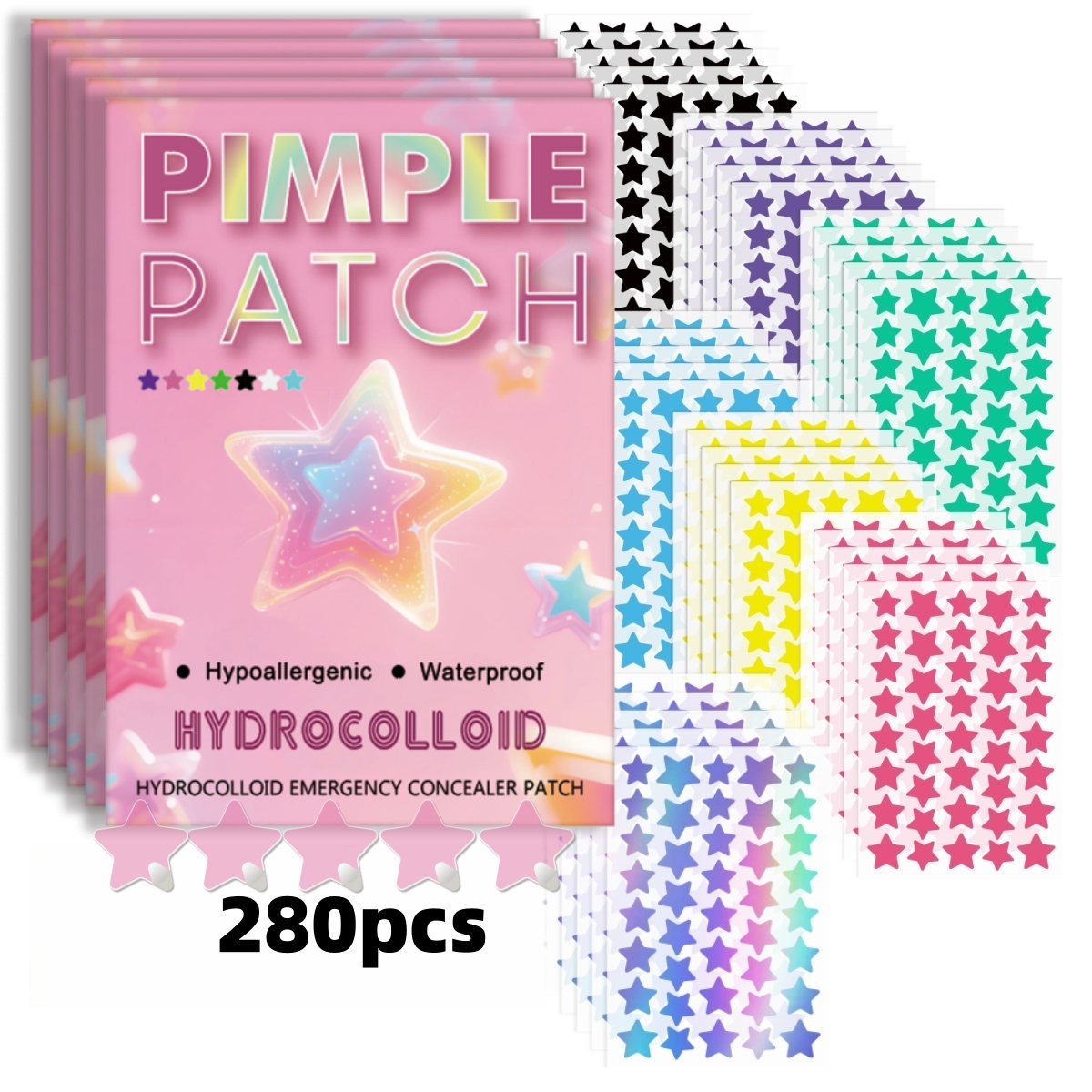 Skincare Gentle - 280pieces of multi-color star acne patches,