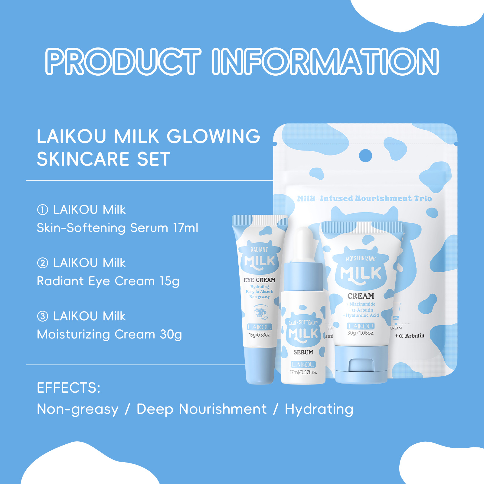 LAIKOU Milk 3Pcs Travel Skinca - Skincare Gentle review and price